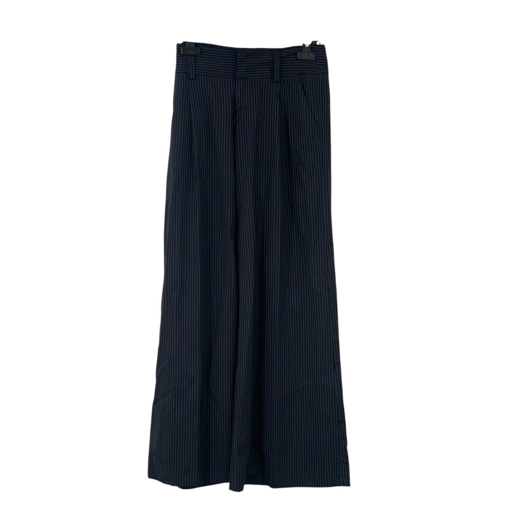 Alice + Olivia Womens Navy Blue Pinstripe Wool Blend Wide Leg Dress Pants Size 2
